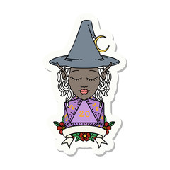 elf mage character with natural twenty dice roll sticker