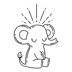 traditional black line work tattoo style cute elephant