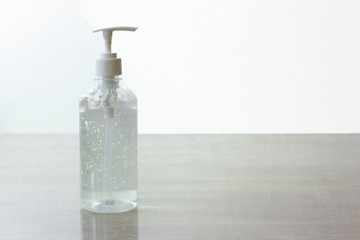 How to wash hands Disinfect coronavirus with alcohol gel, white background White gel texture and white alcohol gel bottle