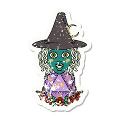 half orc witch with natural twenty dice roll illustration