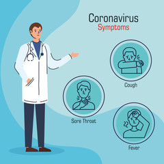 doctor with symptoms of coronavirus 2019 ncov vector illustration design