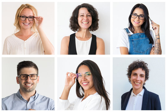 Collection of smiling totally different personalities. Co-workers portrait set. Diversity in business concept. Healthy relationships in workplace.