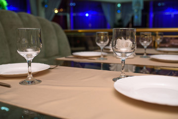 Laid table for restaurant guests.