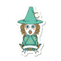 human witch with natural twenty dice roll sticker