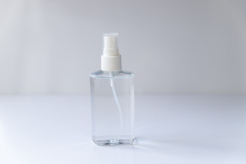 Hand sanitizer bottle on white background for COVID-19 Coronavirus concept.