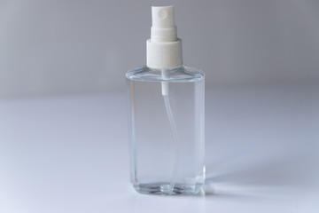 Hand sanitizer bottle on white background for COVID-19 Coronavirus concept.