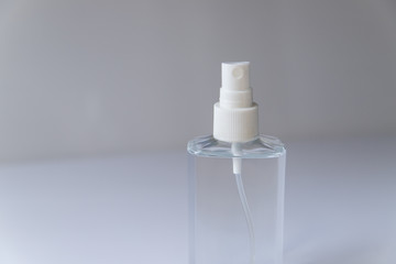 Hand sanitizer bottle on white background for COVID-19 Coronavirus concept.