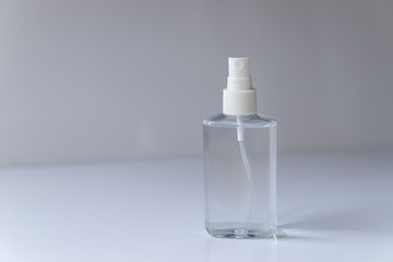 Hand sanitizer bottle on white background for COVID-19 Coronavirus concept.