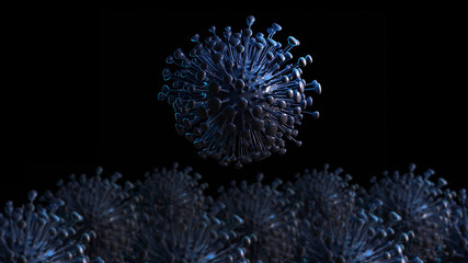 Model of Corona virus 2019-nCov concept resposible for asian flu outbreak and coronaviruses influenza as dangerous flu strain cases as a pandemic. Microscope virus close up. 3d rendering.