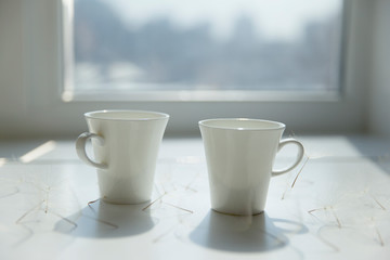 Morning coffee for two. Morning cup of coffee in a cafe