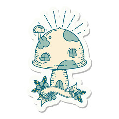 sticker of tattoo style toadstool house