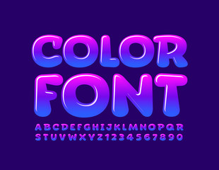 Fototapeta premium Vector Blue and Violet Color Font. Gradient glossy Alphabet Letters and Numbers