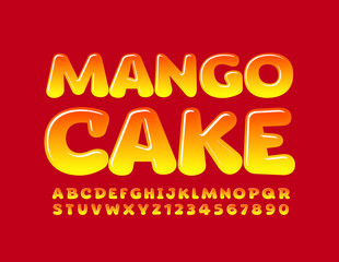 Vector colorful logo Mango Cake with sweet Alphabet Letters set. Glossy  bright Font.