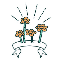banner with tattoo style flowers growing