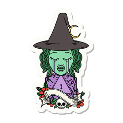 crying half orc witch character face with natural one d20 dice roll sticker