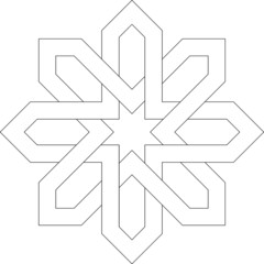 Black and white 2D CAD drawing of Islamic pattern. Islamic patterns use elements of geometry that are repeated in their designs.
