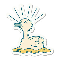 sticker of tattoo style swimming duck
