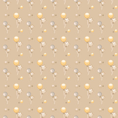 Cute children`s background with stars and balls. Baby seamless pattern. 