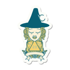 half orc witch character with natural 20 dice roll sticker