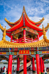 Original red temple on the bank of the Lotus lake in Kaohsiung