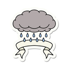 tattoo sticker with banner of a cloud raining