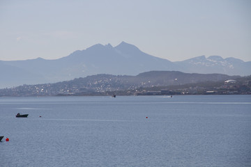 Obraz premium sunset, sky, sun, sunrise, nature, clouds, landscape, evening, light, sea, cloud, blue beautiful, horizon, red, sunlight, mountain view, ocean tromso tromsø water travel tourism sea coast nature 
