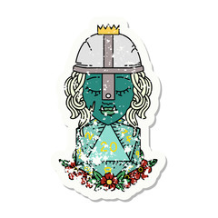 orc fighter character with natural twenty dice roll illustration