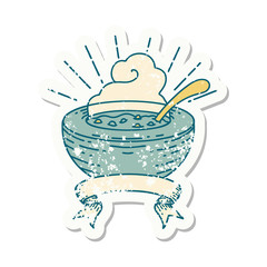 grunge sticker of tattoo style bowl of soup