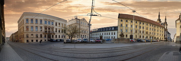 Olomouc - baroque pearl of Moravia, Republic square with fountain of tritons and church st. Marry of snow