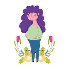 happy mothers day, woman character flowers leaves decoration nature isolted design