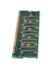 Green stick of RAM memory for computer with electronics components