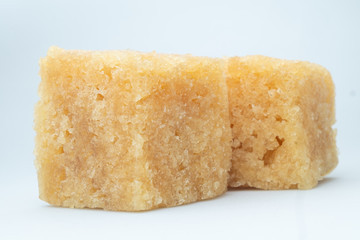 cube synthetic rubber sample on a white background