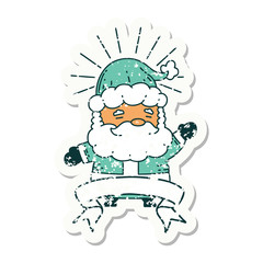 grunge sticker of tattoo style santa claus christmas character