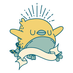 banner with tattoo style flapping robin