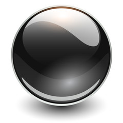 Glass sphere black, vector shiny ball.
