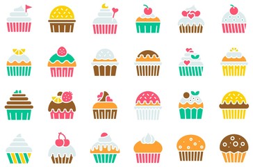 Cupcake or Muffin, Baked goods icon set