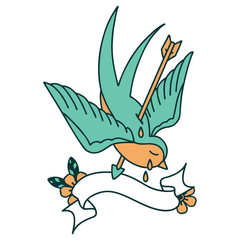 tattoo with banner of a swallow crying