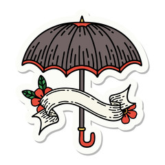 tattoo sticker with banner of an umbrella