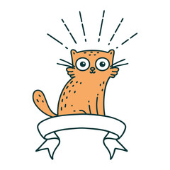 banner with tattoo style surprised cat
