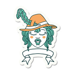 singing half orc bard character with banner sticker