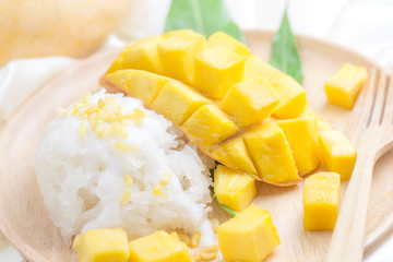 fresh ripe mango and sticky rice with coconut milk, authentic Thai dessert high resolution