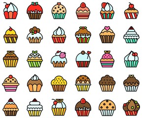 Cupcake or Muffin, Baked goods icon set