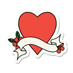 tattoo sticker with banner of a heart