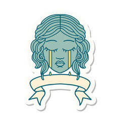 tattoo sticker with banner of female face crying