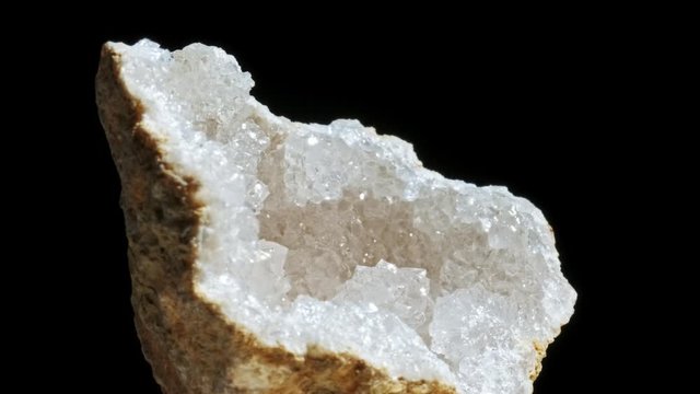 Large crystals of rhinestone quartz, rock-crystal black background. macro