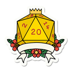 natural 20 critical hit D20 dice roll sticker