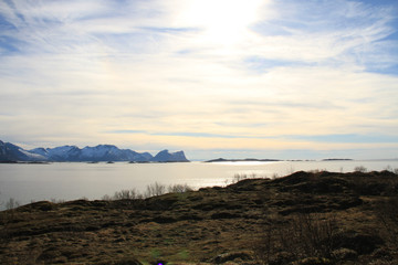 sunset, sky, sun, sunrise, nature, clouds,  landscape, evening, light, sea, cloud, blue beautiful, horizon, red, sunlight, mountain view, ocean tromso tromsø  water travel tourism sea coast nature 