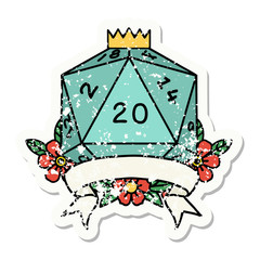 natural 20 critical hit D20 dice roll grunge sticker