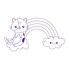 cute little cat rainbow clouds kawaii cartoon character