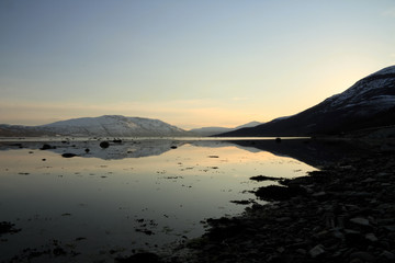 sunset, sky, sun, sunrise, nature, clouds,  landscape, evening, light, sea, cloud, blue beautiful, horizon, red, sunlight, mountain view, ocean tromso tromsø  water travel tourism sea coast nature 